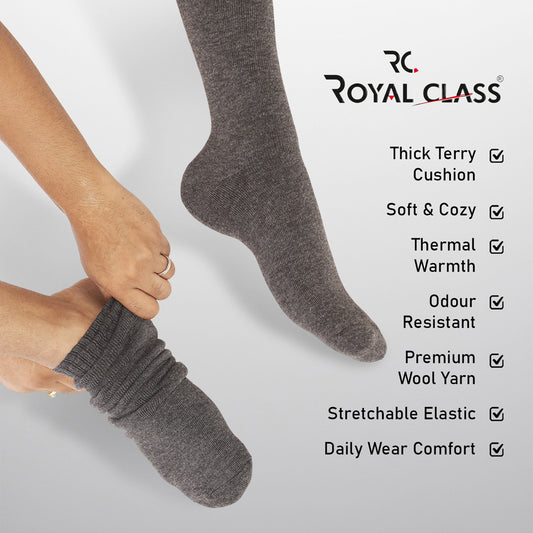 RC. ROYAL CLASS Men's Woolen Calf Length Solid Thick Terry Winter Wear Socks (Multicolor, Free Size) - Combo Pack of 5 Pairs
