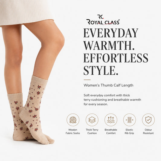 RC. ROYAL CLASS Women's Warm Woolen Calf Length Thick Terry/Towel Multicolored Socks(Pack of 3 Pairs)(Winter wear socks)