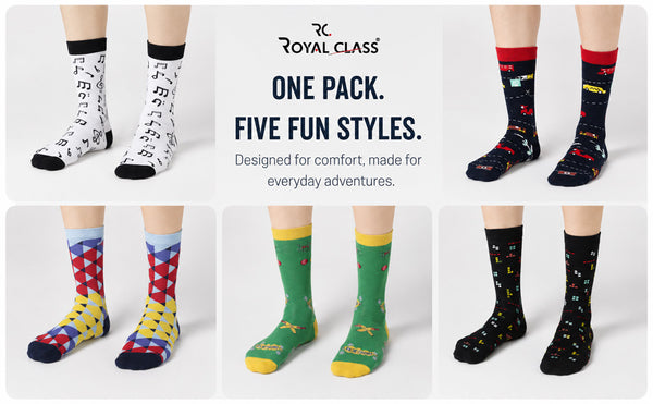RC. ROYAL CLASS Boys & Girls Calf Length Premium Organic Soft Cotton Multicolored Socks For Kids (Pack of 5 Pairs)