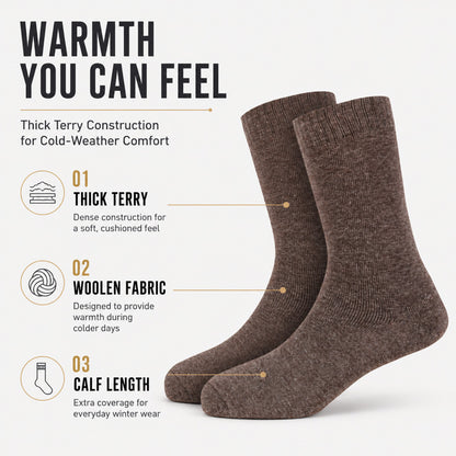 RC. ROYAL CLASS Men's Woolen Calf Length Solid Thick Terry Winter Wear Socks (Multicolor, Free Size) - Combo Pack of 5 Pairs