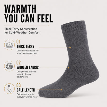 RC. ROYAL CLASS Men's Woolen Calf Length Solid Thick Terry Winter Wear Socks (Multicolor, Free Size) - Combo Pack of 5 Pairs