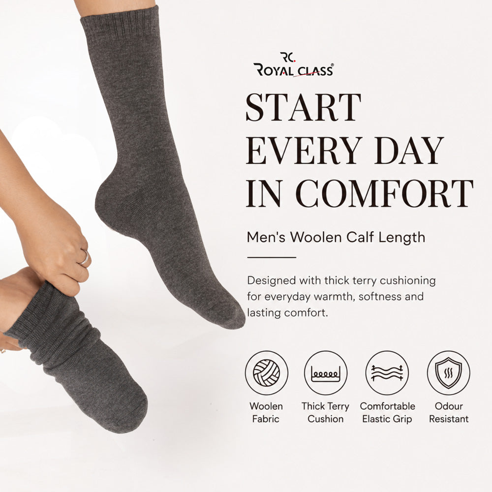 RC. ROYAL CLASS Men's Woolen Calf Length Solid Thick Terry Winter Wear Socks (Multicolor, Free Size) - Combo Pack of 5 Pairs