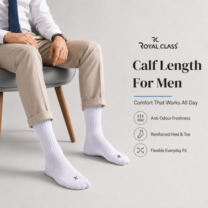 RC. ROYAL CLASS Cotton Socks for Men, Calf Length Sports Athletic, Hi-Performance, Ribbed, Soft, Breathable, Anti-Odour, Ventilated, Moisture Wicking, Anti Sweat Durable Socks, Pack of 4 Pairs