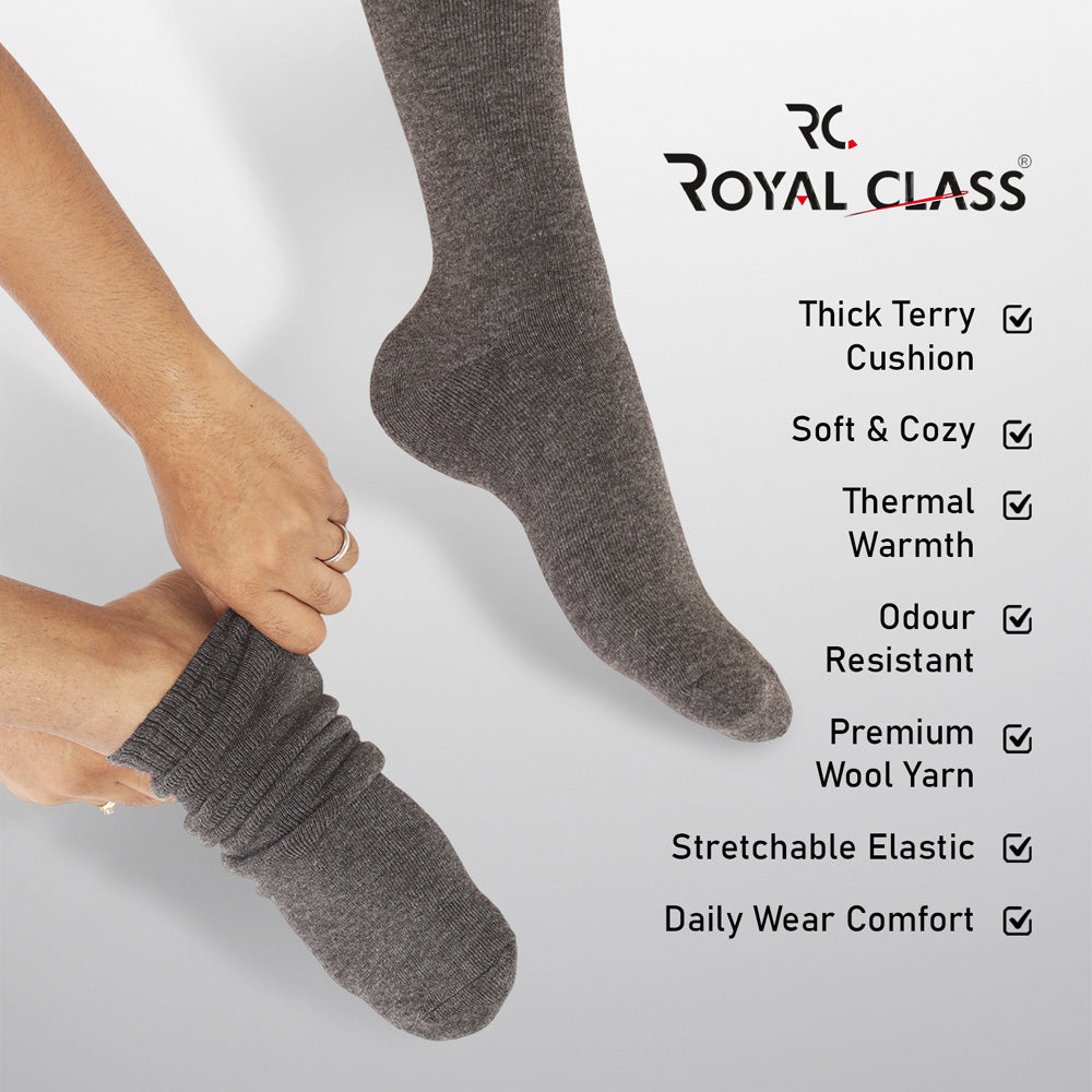 RC. ROYAL CLASS Men's Woolen Calf Length Solid Thick Terry Winter Wear Socks (Multicolor, Free Size) - Combo Pack of 5 Pairs