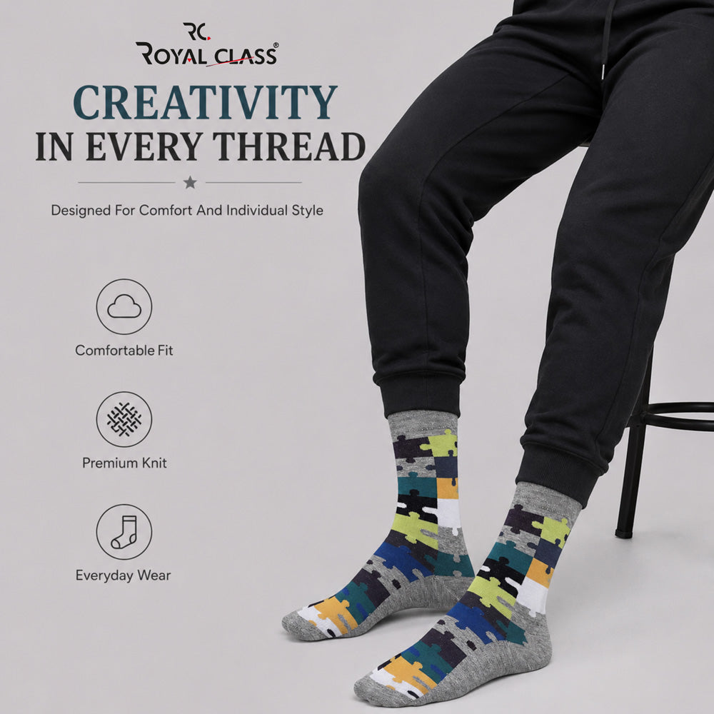 RC. ROYAL CLASS Men's Calf Length Pure Cotton Multicolored Socks (Pack of 5 Pairs)