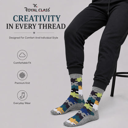 RC. ROYAL CLASS Men's Calf Length Pure Cotton Multicolored Socks (Pack of 5 Pairs)