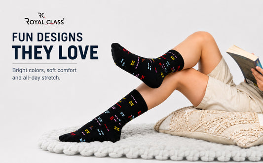 RC. ROYAL CLASS Boys & Girls Calf Length Premium Organic Soft Cotton Multicolored Socks For Kids (Pack of 5 Pairs)