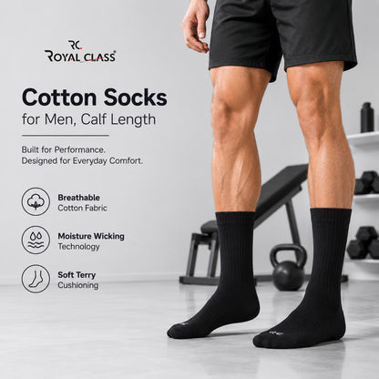 RC. ROYAL CLASS Cotton Socks for Men, Calf Length Sports Athletic, Hi-Performance, Ribbed, Soft, Breathable, Anti-Odour, Ventilated, Moisture Wicking, Anti Sweat Durable Socks, Pack of 4 Pairs