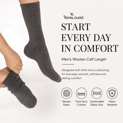RC. ROYAL CLASS Men's Woolen Calf Length Solid Thick Terry Winter Wear Socks (Multicolor, Free Size) - Combo Pack of 5 Pairs