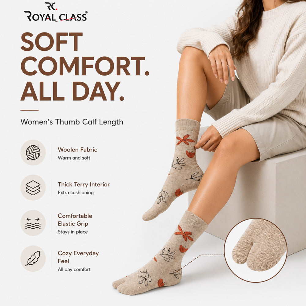 RC. ROYAL CLASS Women's Warm Woolen Calf Length Thick Terry/Towel Multicolored Socks(Pack of 3 Pairs)(Winter wear socks)