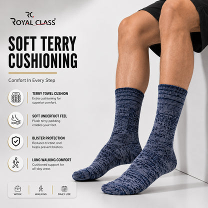 Thick Heavy Duty Thermal Socks For Men Cushioned Towel Warm Winter Woolen Socks, Calf Length Hi-Performance Soft Moisture Wicking Socks, Pack of 4 Pairs, Free Size, Multicolored