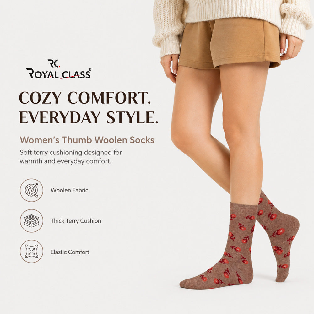 RC. ROYAL CLASS Women's Warm Woolen Calf Length Thick Terry/Towel Multicolored Socks(Pack of 3 Pairs)(Winter wear socks)