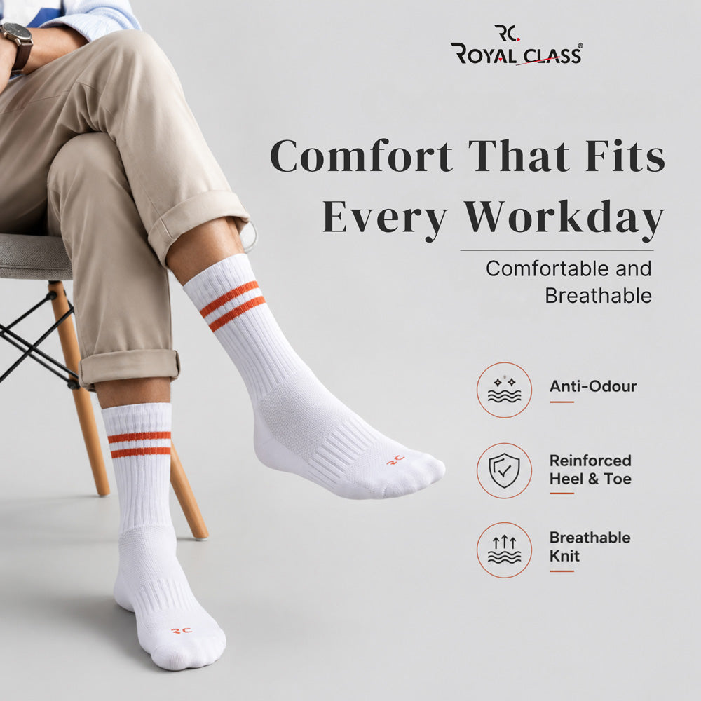 RC. ROYAL CLASS Cotton Socks for Men, Calf Length Sports Athletic, Hi-Performance, Ribbed, Soft, Breathable, Anti-Odour, Ventilated, Moisture Wicking, Anti Sweat Durable Socks, Pack of 4 Pairs