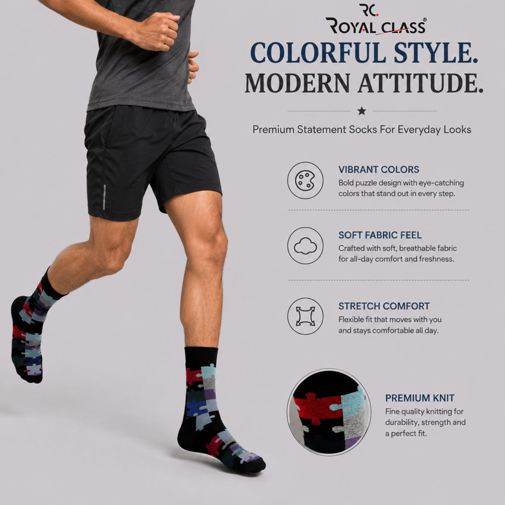 RC. ROYAL CLASS Men's Calf Length Pure Cotton Multicolored Socks (Pack of 5 Pairs)
