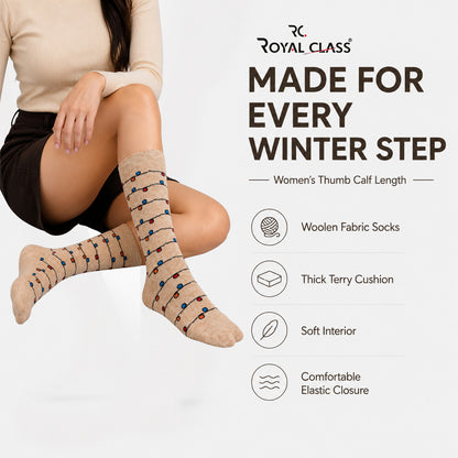 RC. ROYAL CLASS Women's Warm Woolen Calf Length Thick Terry/Towel Multicolored Socks(Pack of 3 Pairs)(Winter wear socks)