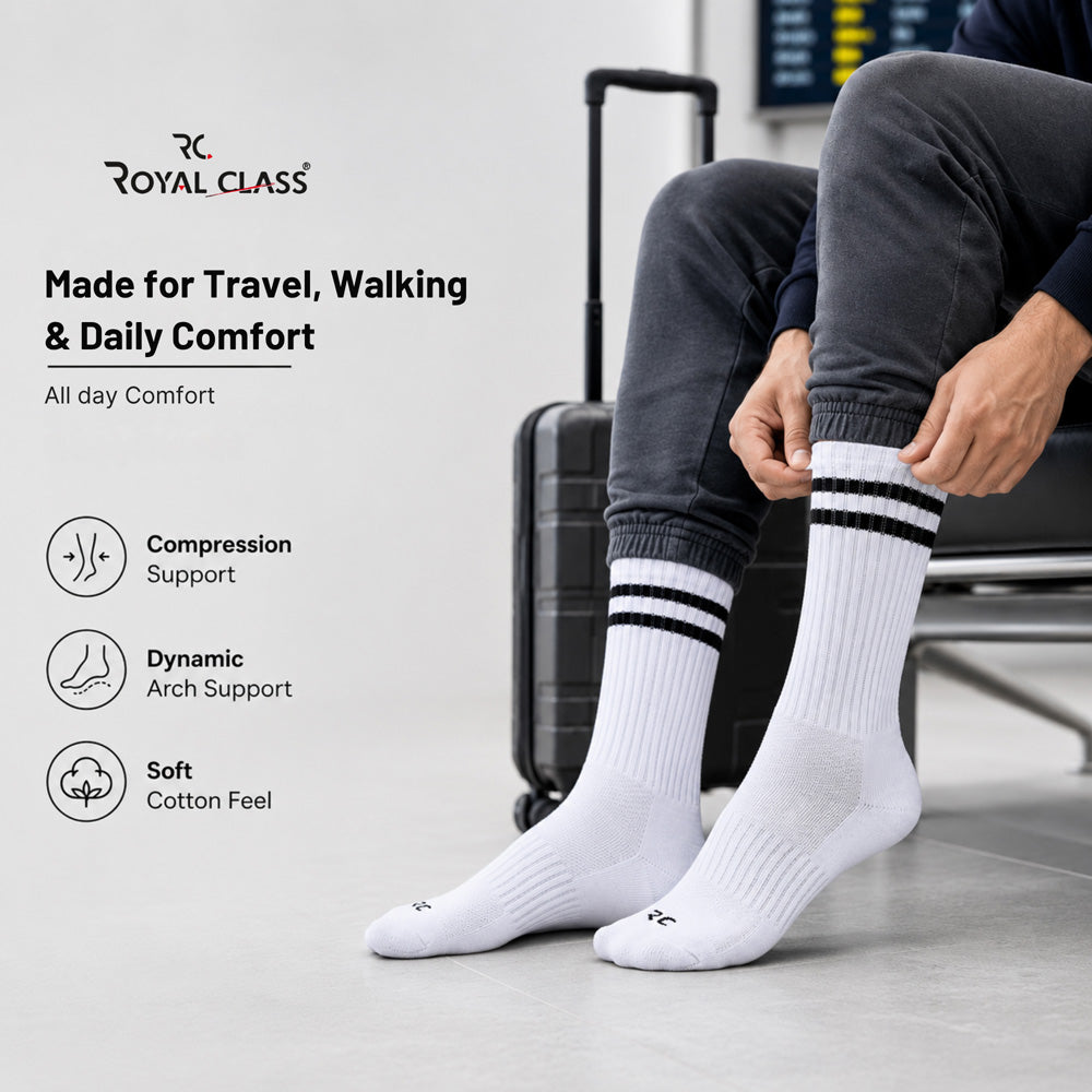 RC. ROYAL CLASS Cotton Socks for Men, Calf Length Sports Athletic, Hi-Performance, Ribbed, Soft, Breathable, Anti-Odour, Ventilated, Moisture Wicking, Anti Sweat Durable Socks, Pack of 4 Pairs
