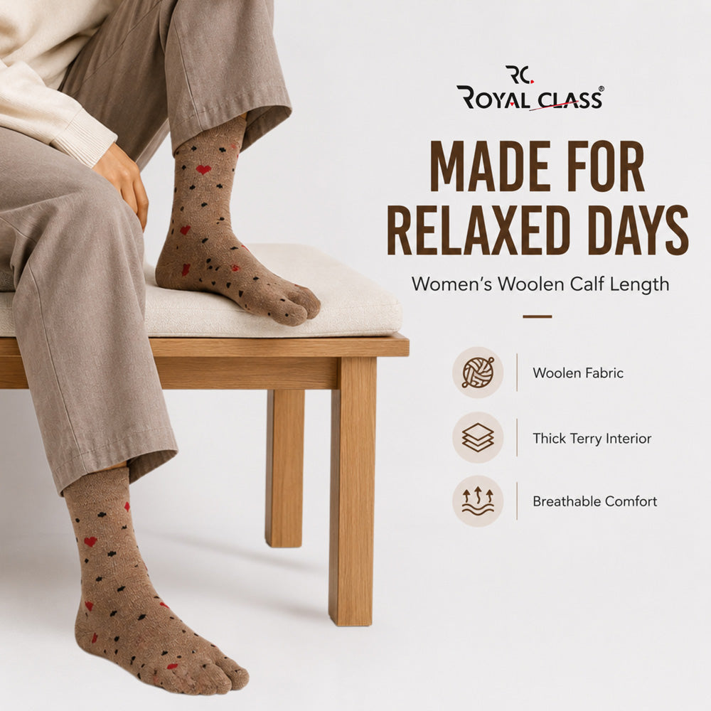 RC. ROYAL CLASS Women's Warm Woolen Calf Length Thick Terry/Towel Multicolored Socks(Pack of 3 Pairs)(Winter wear socks)