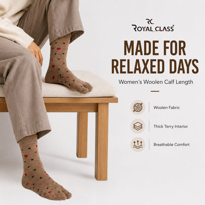RC. ROYAL CLASS Women's Warm Woolen Calf Length Thick Terry/Towel Multicolored Socks(Pack of 3 Pairs)(Winter wear socks)