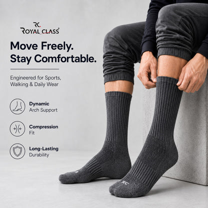 RC. ROYAL CLASS Cotton Socks for Men, Calf Length Sports Athletic, Hi-Performance, Ribbed, Soft, Breathable, Anti-Odour, Ventilated, Moisture Wicking, Anti Sweat Durable Socks, Pack of 4 Pairs