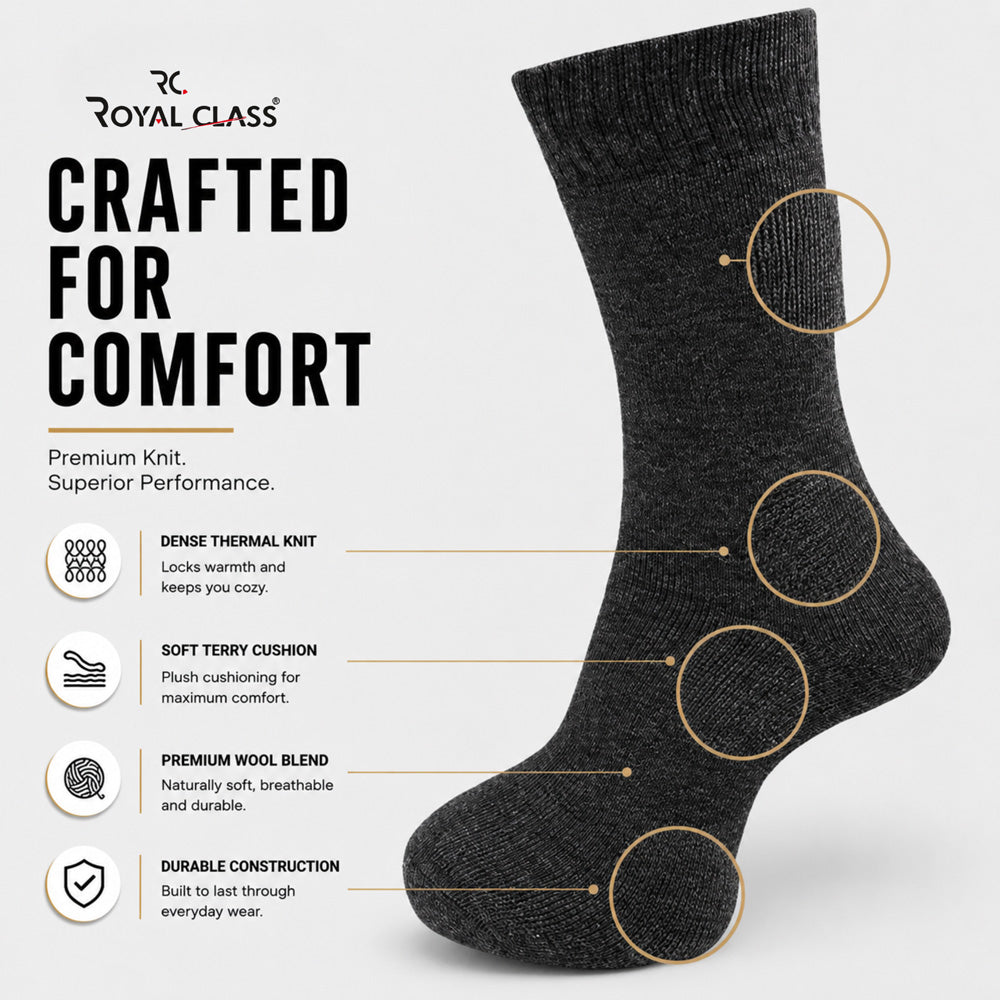 RC. ROYAL CLASS Men's Woolen Calf Length Solid Thick Terry Winter Wear Socks (Multicolor, Free Size) - Combo Pack of 5 Pairs