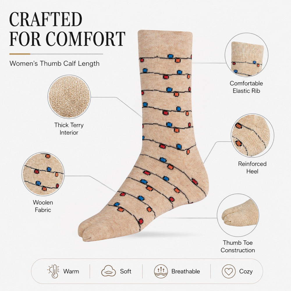 RC. ROYAL CLASS Women's Warm Woolen Calf Length Thick Terry/Towel Multicolored Socks(Pack of 3 Pairs)(Winter wear socks)