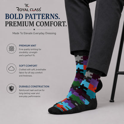 RC. ROYAL CLASS Men's Calf Length Pure Cotton Multicolored Socks (Pack of 5 Pairs)