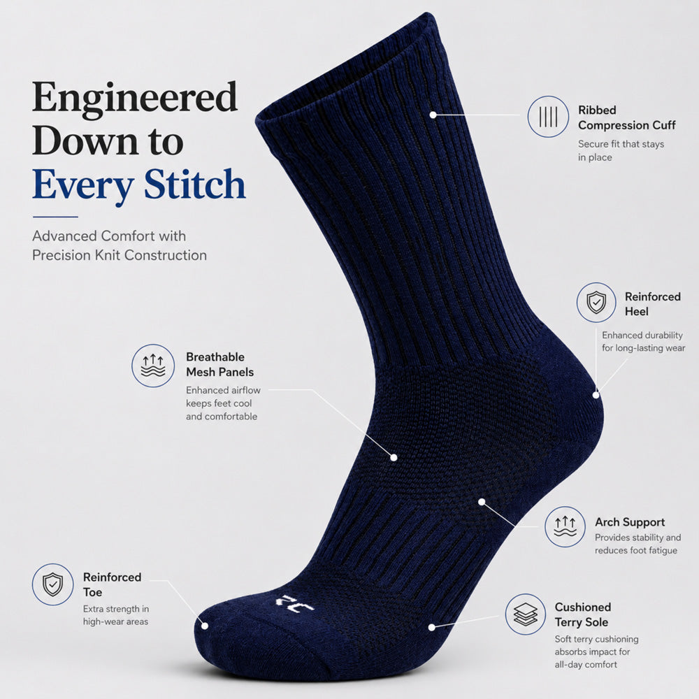 RC. ROYAL CLASS Cotton Socks for Men, Calf Length Sports Athletic, Hi-Performance, Ribbed, Soft, Breathable, Anti-Odour, Ventilated, Moisture Wicking, Anti Sweat Durable Socks, Pack of 4 Pairs