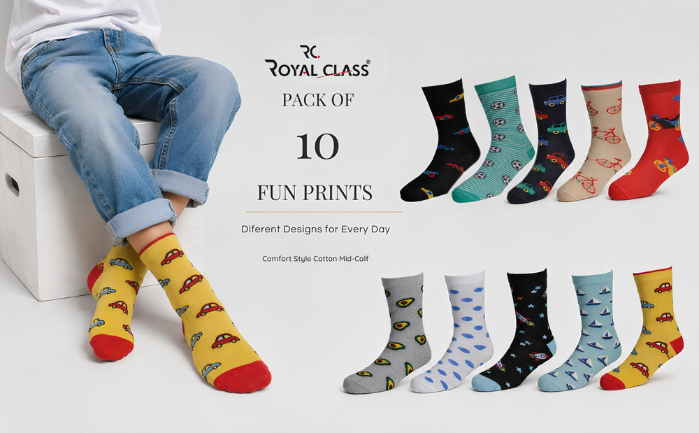 RC. ROYAL CLASS Boys and Girls Cotton Multicolored Printed Socks(Pack of 10 Pairs)