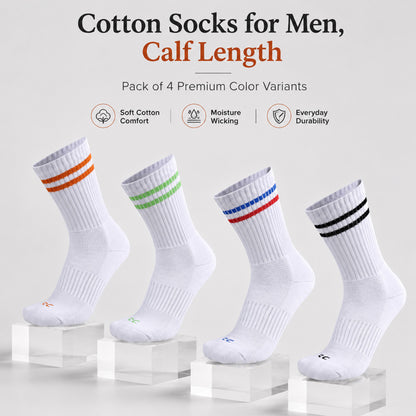 RC. ROYAL CLASS Cotton Socks for Men, Calf Length Sports Athletic, Hi-Performance, Ribbed, Soft, Breathable, Anti-Odour, Ventilated, Moisture Wicking, Anti Sweat Durable Socks, Pack of 4 Pairs