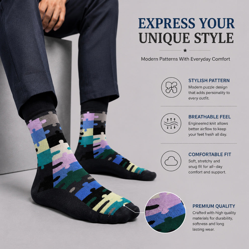 RC. ROYAL CLASS Men's Calf Length Pure Cotton Multicolored Socks (Pack of 5 Pairs)