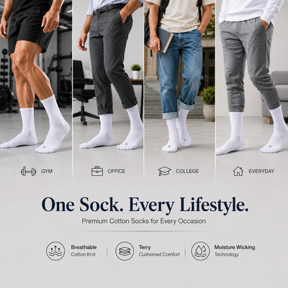 RC. ROYAL CLASS Cotton Socks for Men, Calf Length Sports Athletic, Hi-Performance, Ribbed, Soft, Breathable, Anti-Odour, Ventilated, Moisture Wicking, Anti Sweat Durable Socks, Pack of 4 Pairs