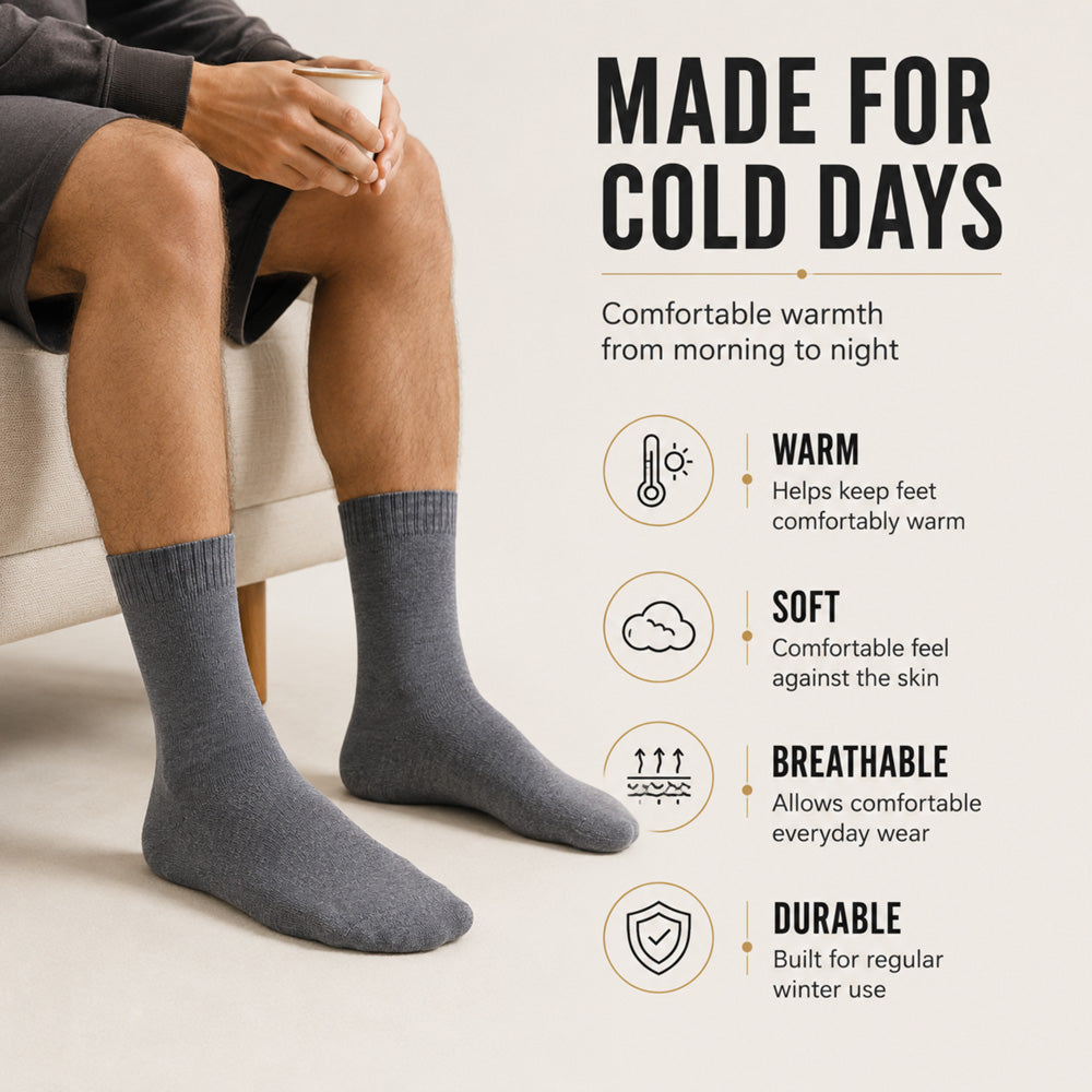 RC. ROYAL CLASS Men's Woolen Calf Length Solid Thick Terry Winter Wear Socks (Multicolor, Free Size) - Combo Pack of 5 Pairs
