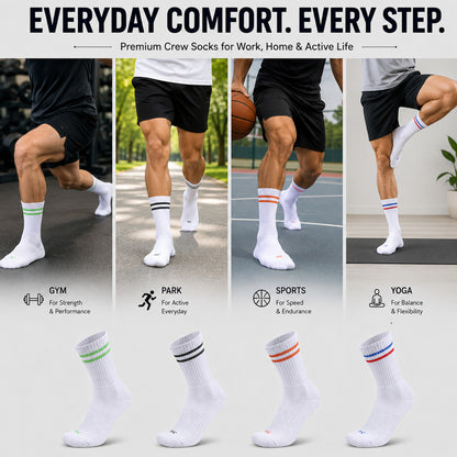 RC. ROYAL CLASS Cotton Socks for Men, Calf Length Sports Athletic, Hi-Performance, Ribbed, Soft, Breathable, Anti-Odour, Ventilated, Moisture Wicking, Anti Sweat Durable Socks, Pack of 4 Pairs
