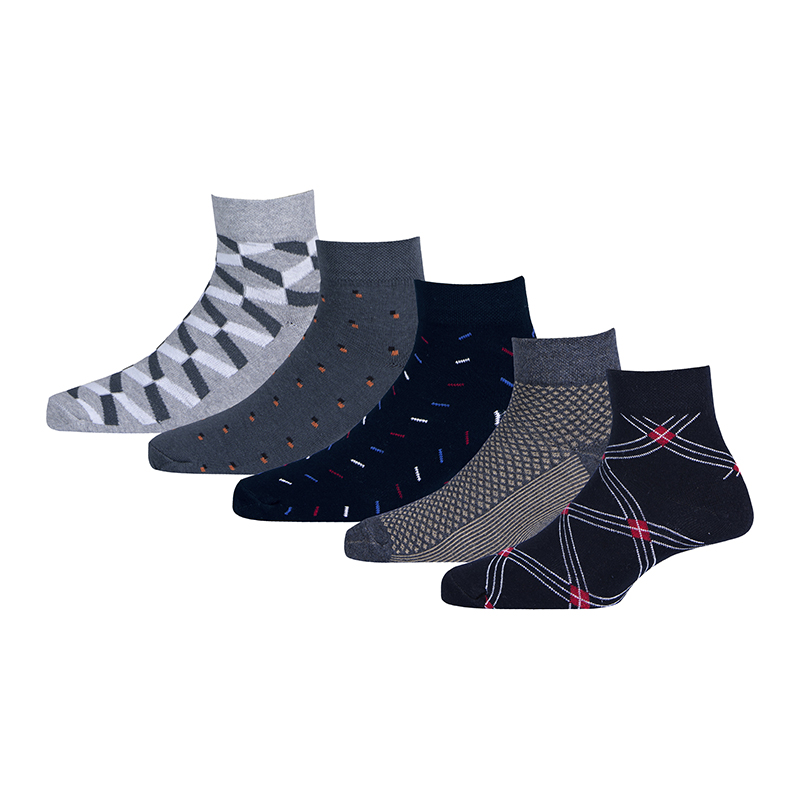 TRAZO Men Multicolor Printed Cotton Blend and Lycra Blend Pack of 5 Ankle Length Socks (Free size)